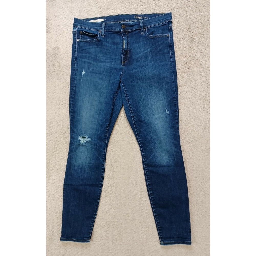 Gap Mid-Rise Distressed Skinny Jeans - Blue